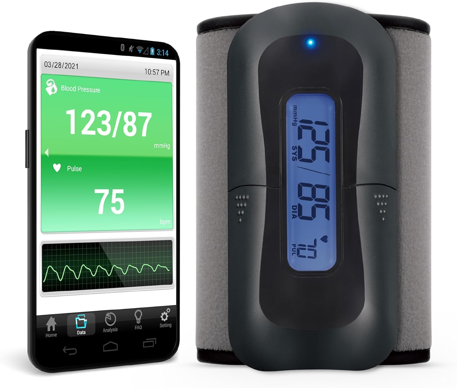 MbH Bluetooth Blood Pressure Monitor- Wireless Upper Arm Cuff BP Monitor for Home Use, IHB and AF Detection, Ultra-Light and Portable, Includes App for iOS  Android