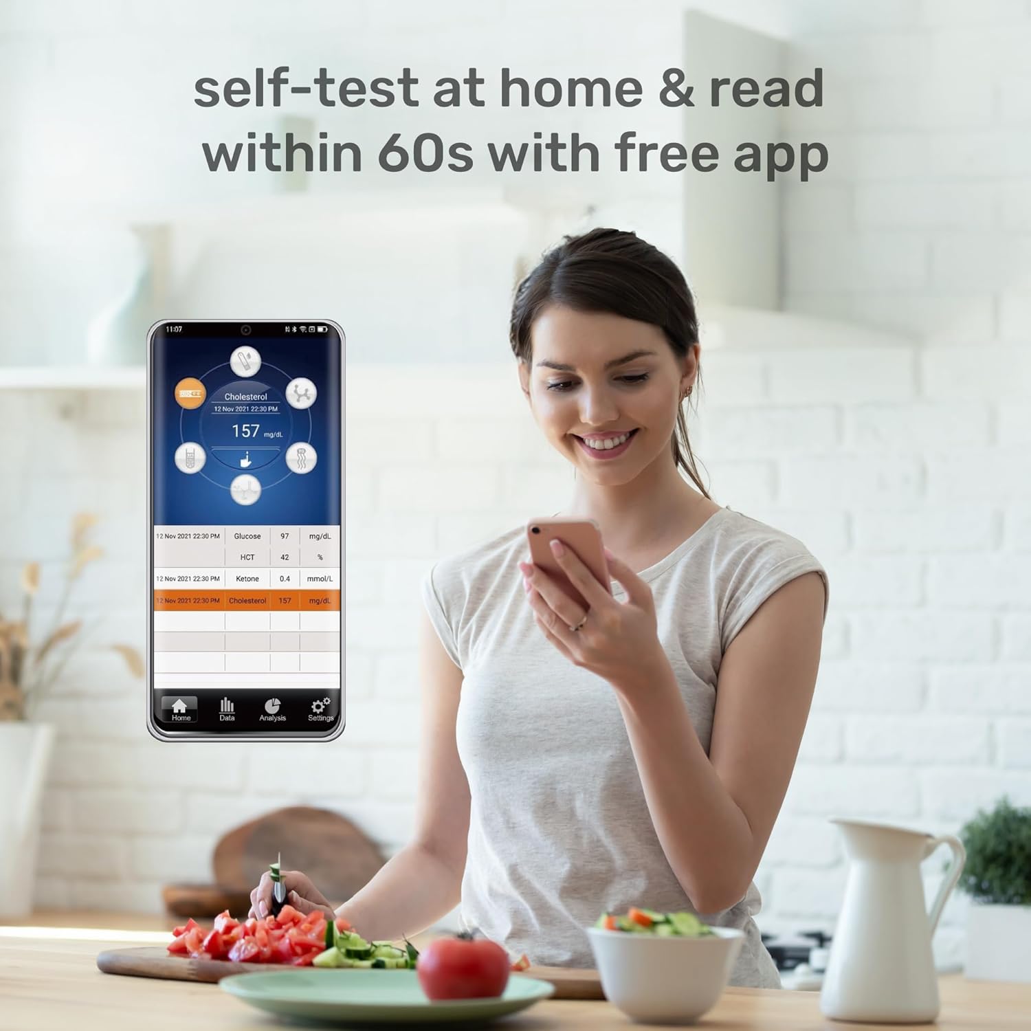 MbH Glucose, Cholesterol Testing Kit + Free App + Blood Cholesterol Monitoring Test Strips 10 Single Pack