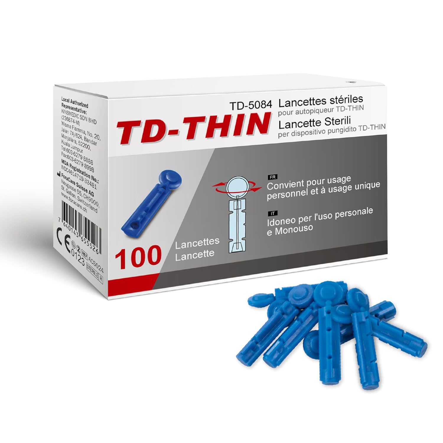 MbH Glucose, Cholesterol Testing Kit + Free App + Thin Twist Top Lancets, 30 Gauge