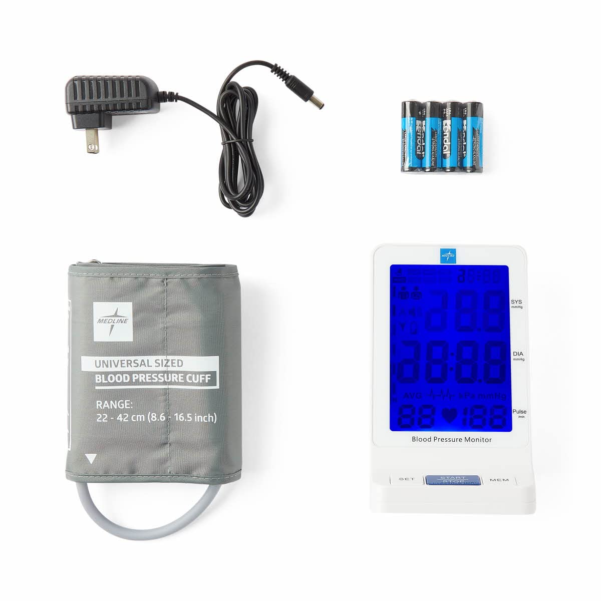 Medline Elite Bedside Talking Automatic Digital Blood Pressure Monitor with Universal Upper Arm Cuff (fits arms 22-42 cm), AC Adapter and Batteries, Alarm and Extra Large Backlit Display