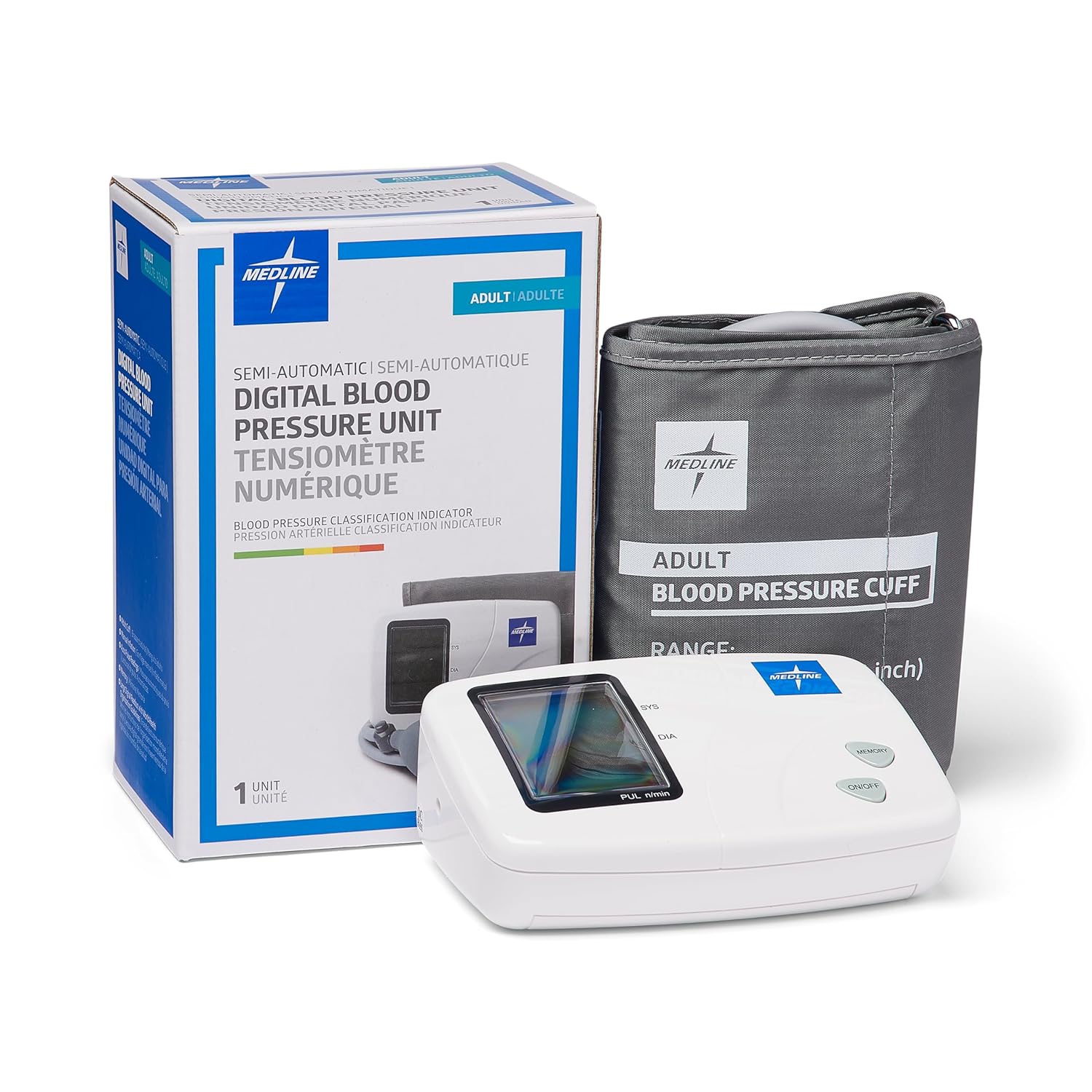 Medline Pro Semi-Automatic Adult Digital BP Monitor with Hypertension  Heartbeat Detection