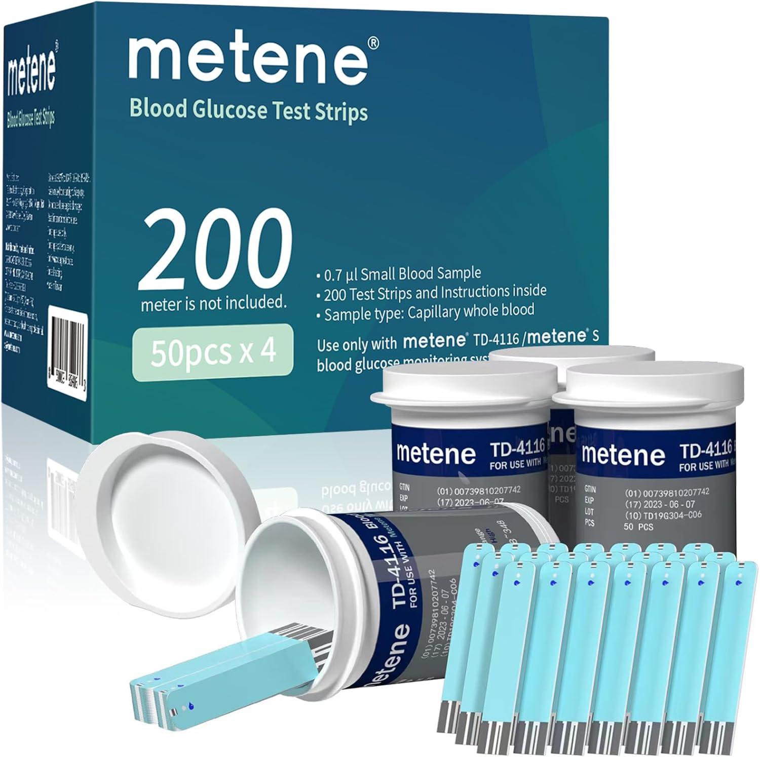 Metene TD-4116, 200 Count Test Strips for Diabetes, Use with metene TD-4116 Blood Glucose Monitor Only