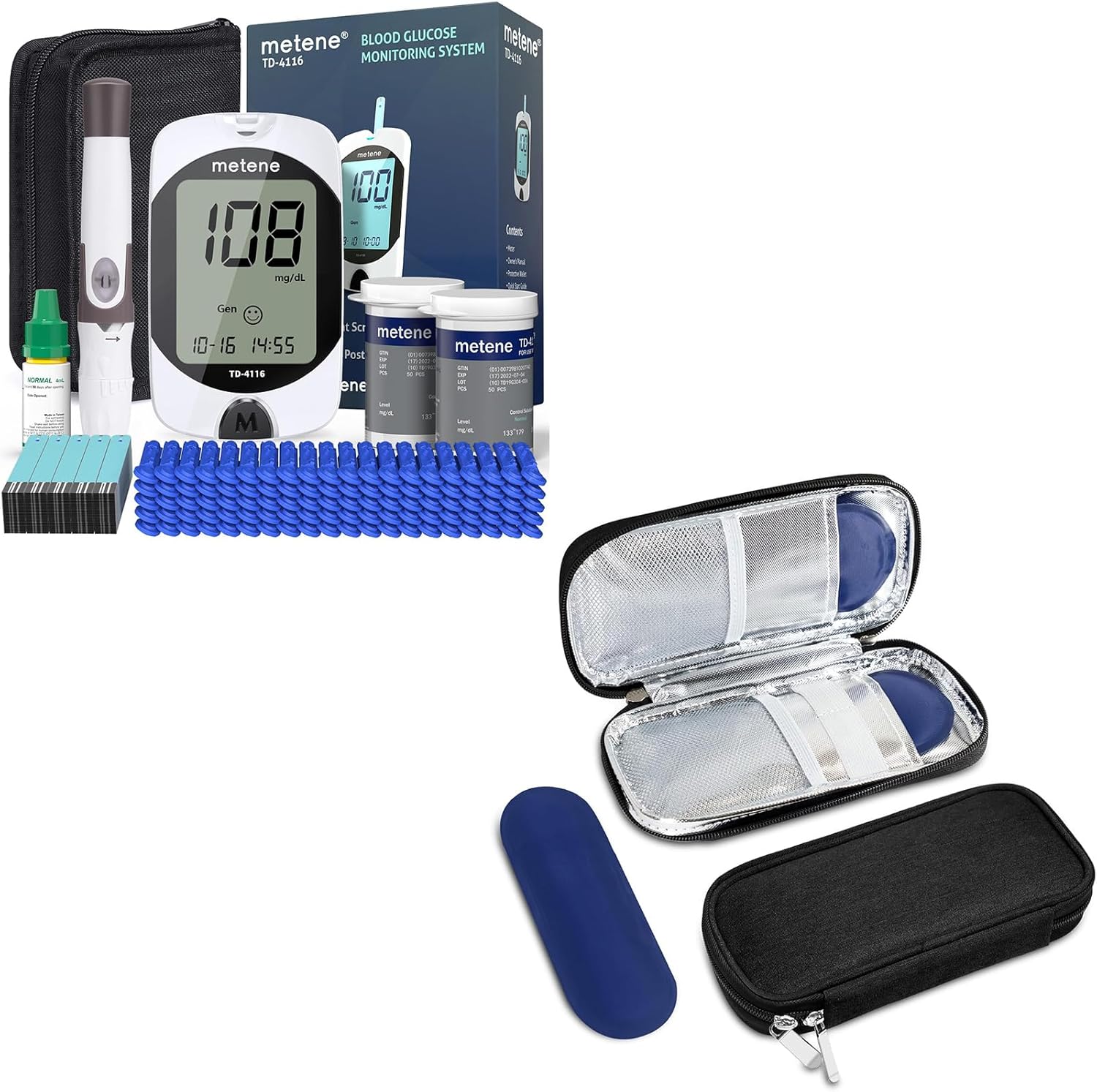 Metene TD-4116 Blood Glucose Monitor Kit  Insulin Cooler Travel Case