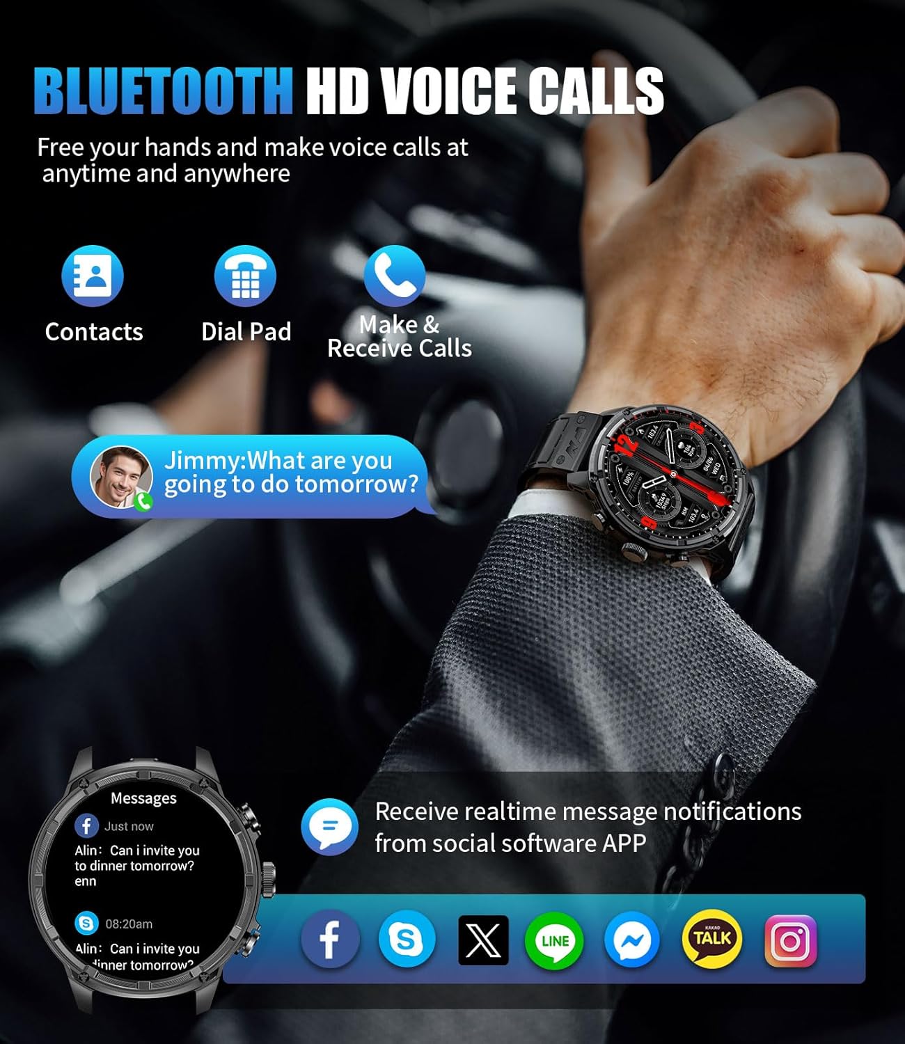 Military Smart Watches for Men with 80-Days Standby(710mAh)/Flashlight/50M Waterproof/1.85 HD Large Screen,100+ Sports Fitness Tracker Watch,Pedometer Mens Smart Watch Android iOS Black Silicone