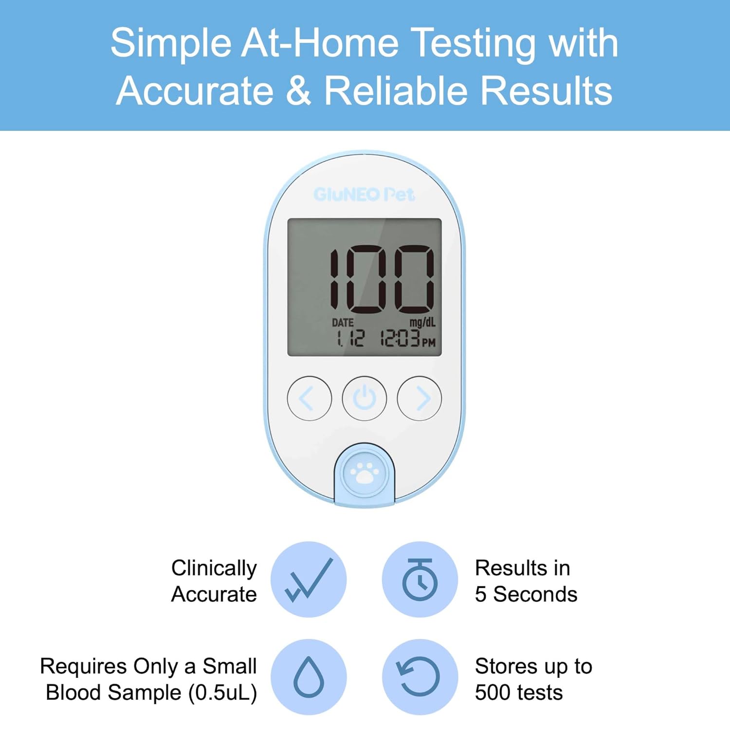 OHC GluNEO Pet Blood Glucose Monitoring System for Cats and Dogs – Accurate  Easy Testing Complete Set – Includes Wireless Meter, Lancing Device, 25 Test Strips, 25 Lancets, Soft Case