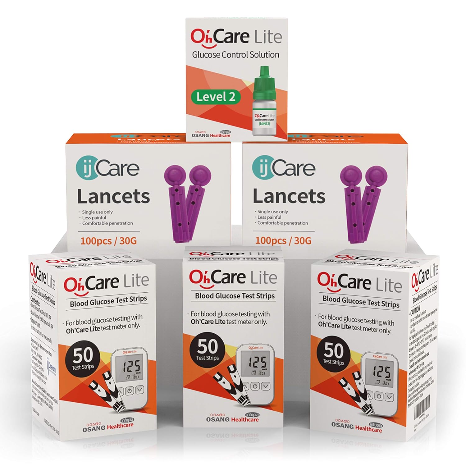 Oh’Care Lite Blood Sugar Testing Monitor – 150 Glucose Test Strips, 200 Lancets, and 1 Control Solution for for Blood Testing – Accurate and Affordable Diabetic Supplies