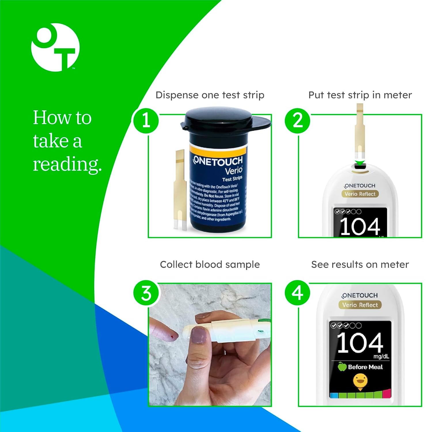 OneTouch Blood Sugar Test Kit | Includes OneTouch Verio Reflect Blood Glucose Meter, 1 Lancing Device, 30 Lancets,  30 Test Strips, | Diabetes Testing Kit for Blood Glucose Monitoring