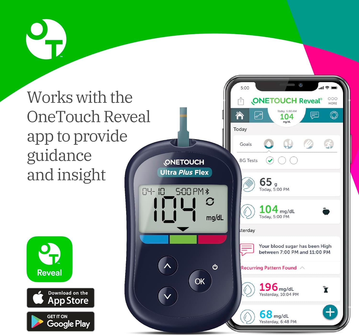 OneTouch Ultra Plus Flex Value Diabetes Testing Kit | Blood Sugar Test Kit Includes 1 Blood Glucose Meter, 1 Lancing Device, 30 Lancets, 30 Diabetic Test Strips,  Carrying Case