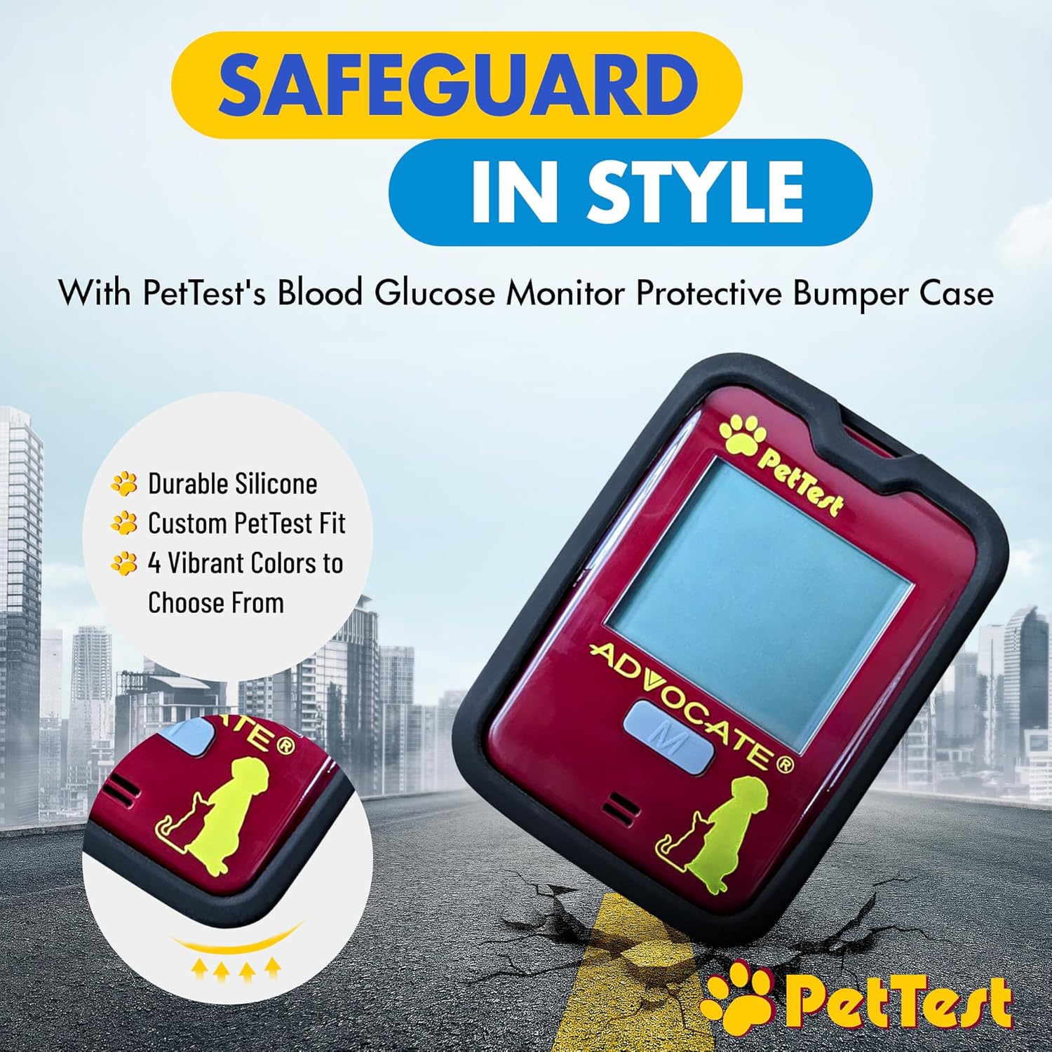 Painless Pet Glucose Monitoring Kit and Black Bumper Case for Dogs  Cats, Blood Sugar Check, Includes PetLink+ Meter, 50 Test Strips, Genteel Lancing Device, 50 Lancets