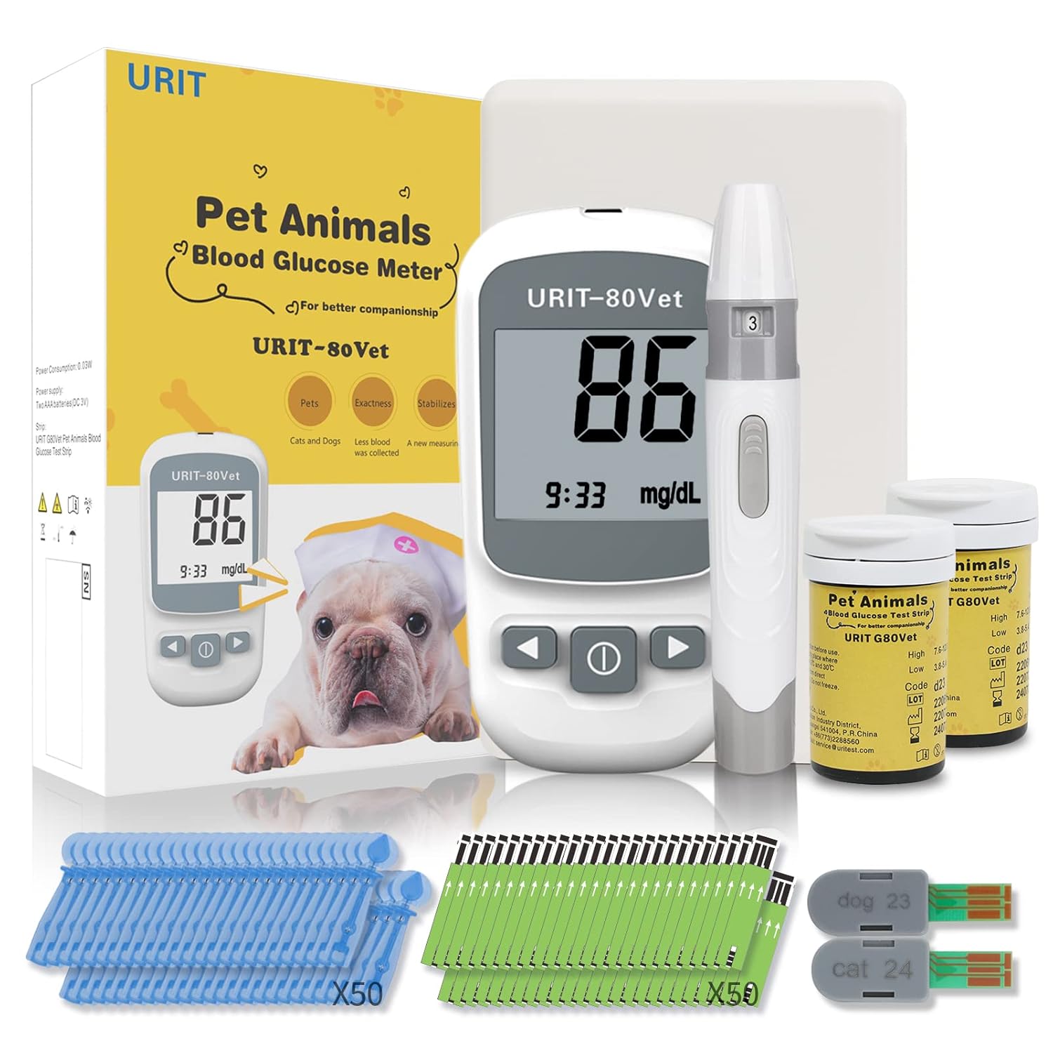 Pet Glucose Meter with 50 Test Strips（URIT-80Vet）