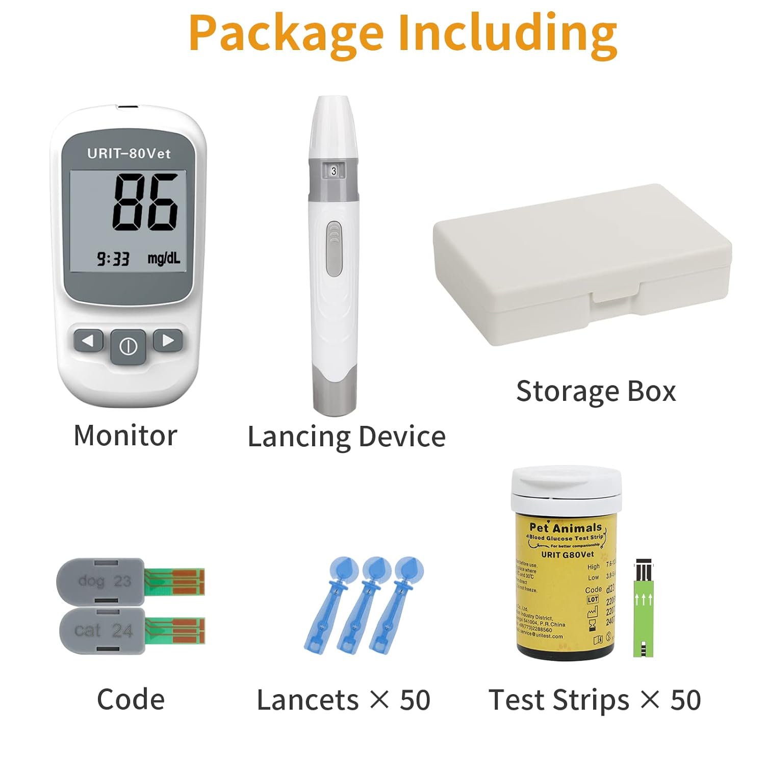 Pet Glucose Meter with 50 Test Strips（URIT-80Vet）