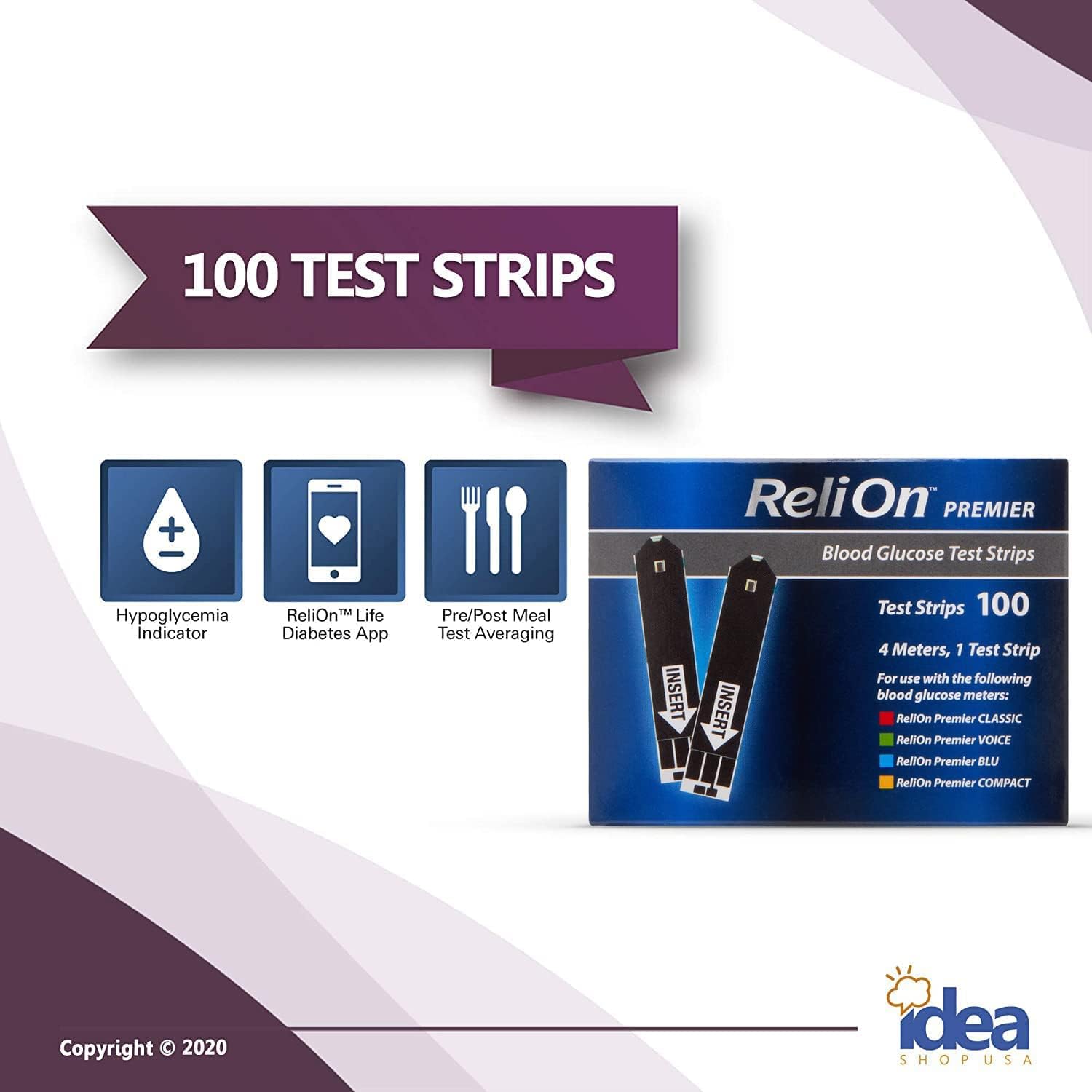 Premier Blood Glucose Testing Strips 100ct (1 Pack) No Coding Required, Premier Meters, Diabetic Test Strips for Accurate Blood Sugar Monitoring Bonus Diabetes Guide