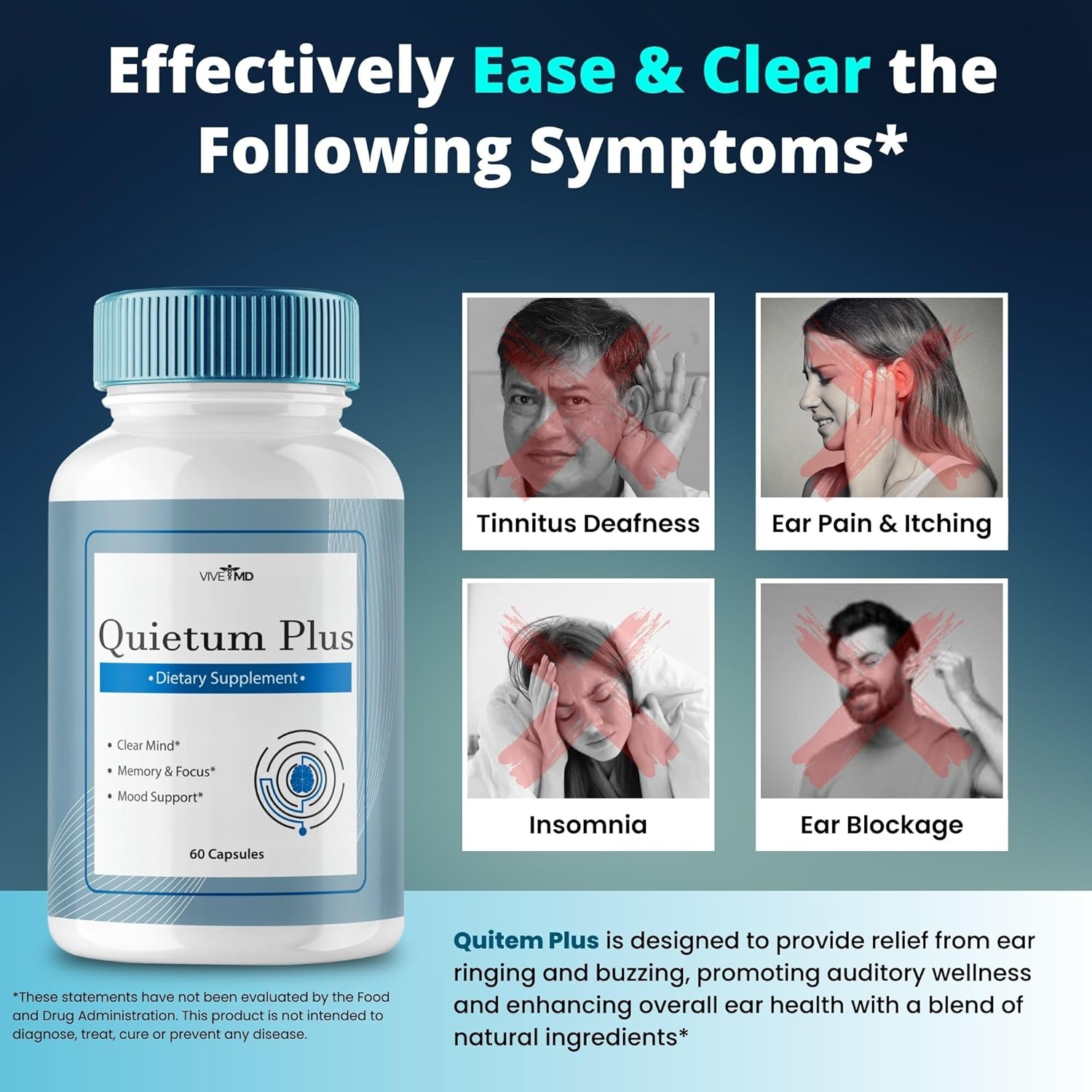 Quietum Plus Tinnitus Relief for Ringing Ears - Rapid Ear Ringing Relief, Clear Tinnitus, and Holistic Tinnitus Treatment with 60 Capsules per Bottle (2 Pack)