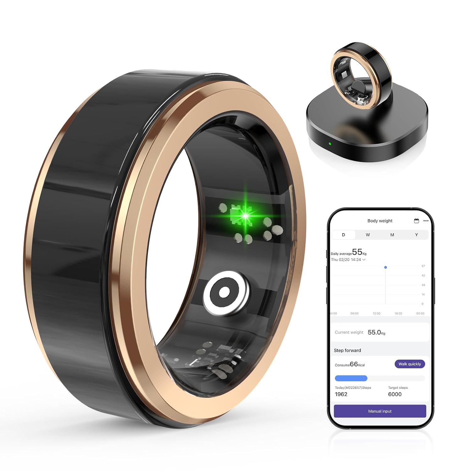 Smart Health Ring for Men Women,Fitness Tracker with Heart Rate/Blood Pressure/Blood Oxygen Monitor,Sleep Tracking Wearable,No Subscription,IP68 Waterproof Health Ring for iOS  Android (Rose Gold,8)
