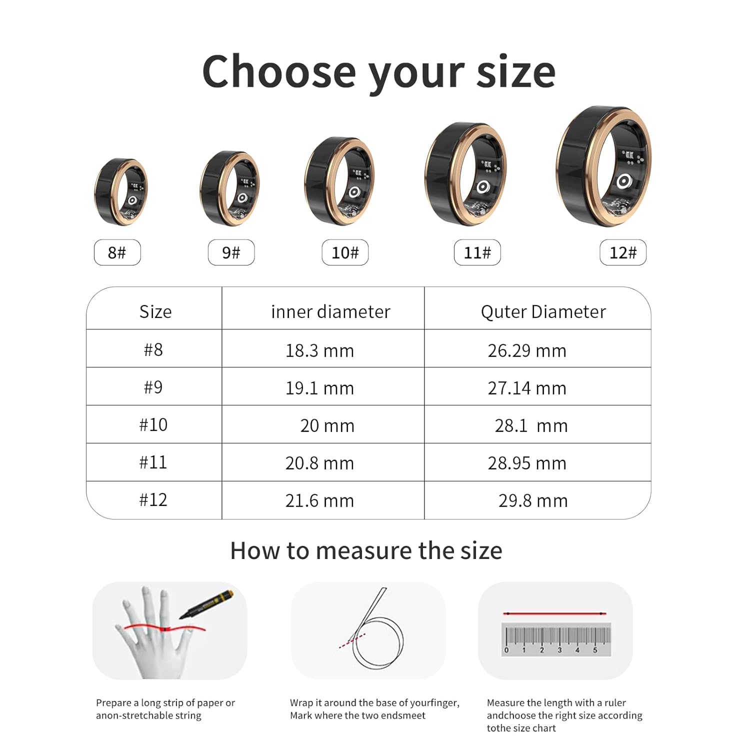 Smart Health Ring for Men Women,Fitness Tracker with Heart Rate/Blood Pressure/Blood Oxygen Monitor,Sleep Tracking Wearable,No Subscription,IP68 Waterproof Health Ring for iOS  Android (Rose Gold,8)