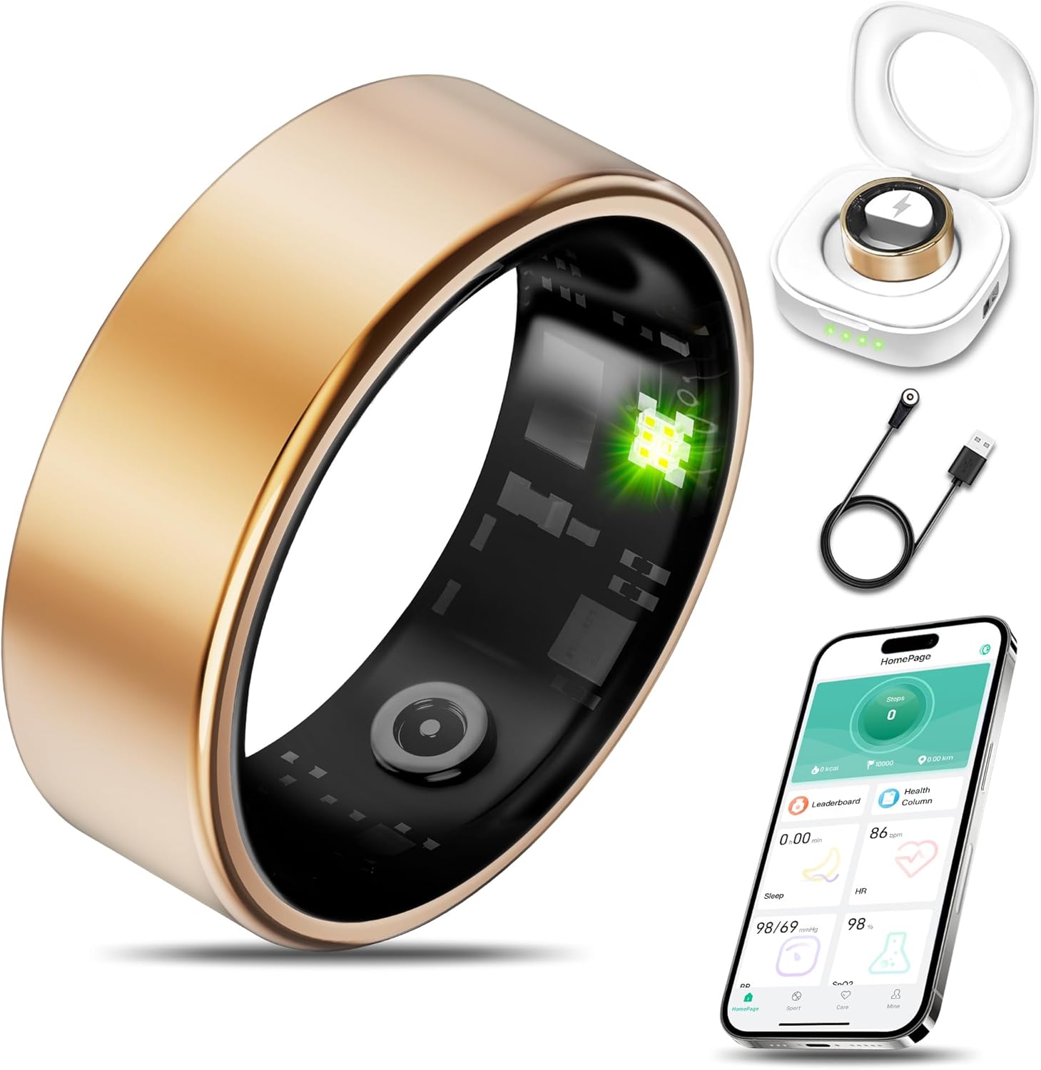 Smart Health Ring for Women Men Fitness Tracker with Heart Rate, Blood Oxygen, Blood Pressure, Sleep Monitoring, Step Counting, IP68 Waterproof for iPhone and Android, No Subscription Fee, Gold 13