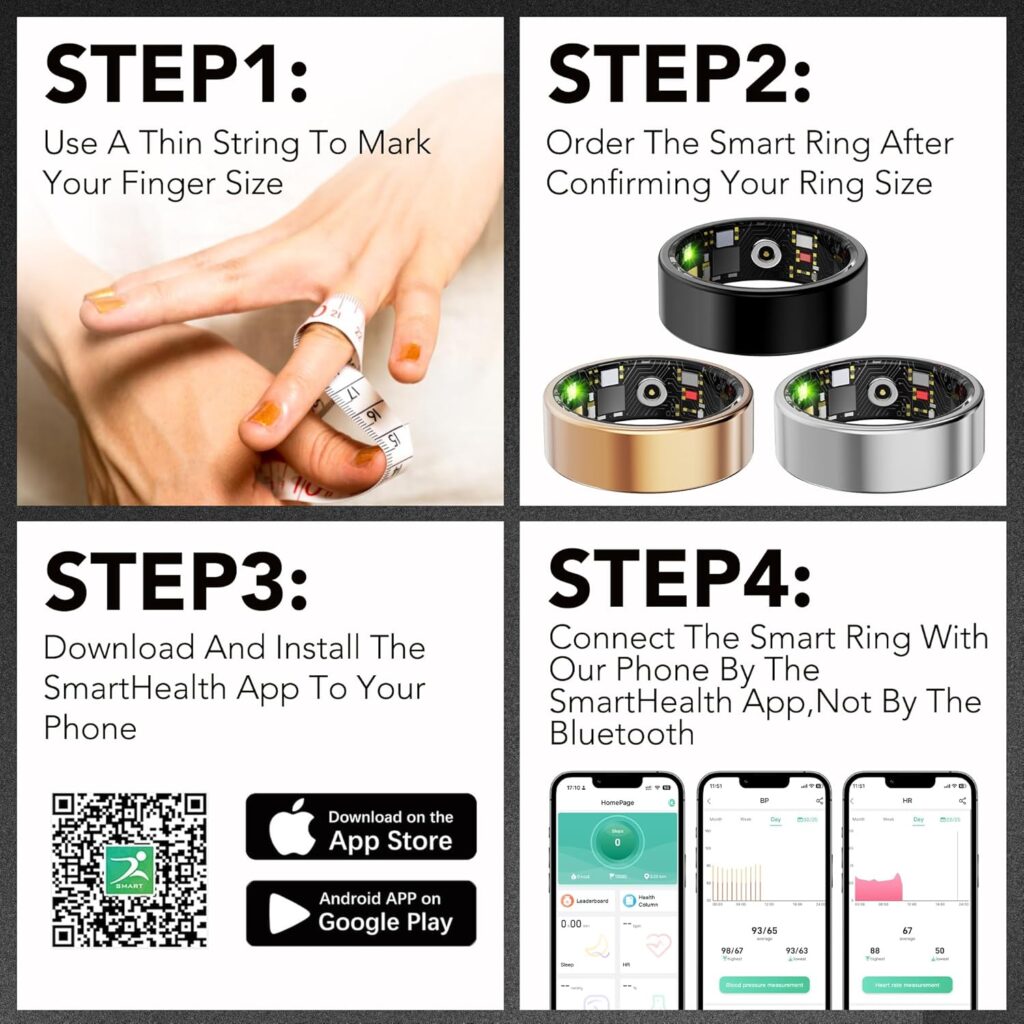 Smart Health Ring for Women Men Fitness Tracker with Heart Rate, Blood Oxygen, Blood Pressure, Sleep Monitoring, Step Counting, IP68 Waterproof for iPhone and Android, No Subscription Fee, Gold 13