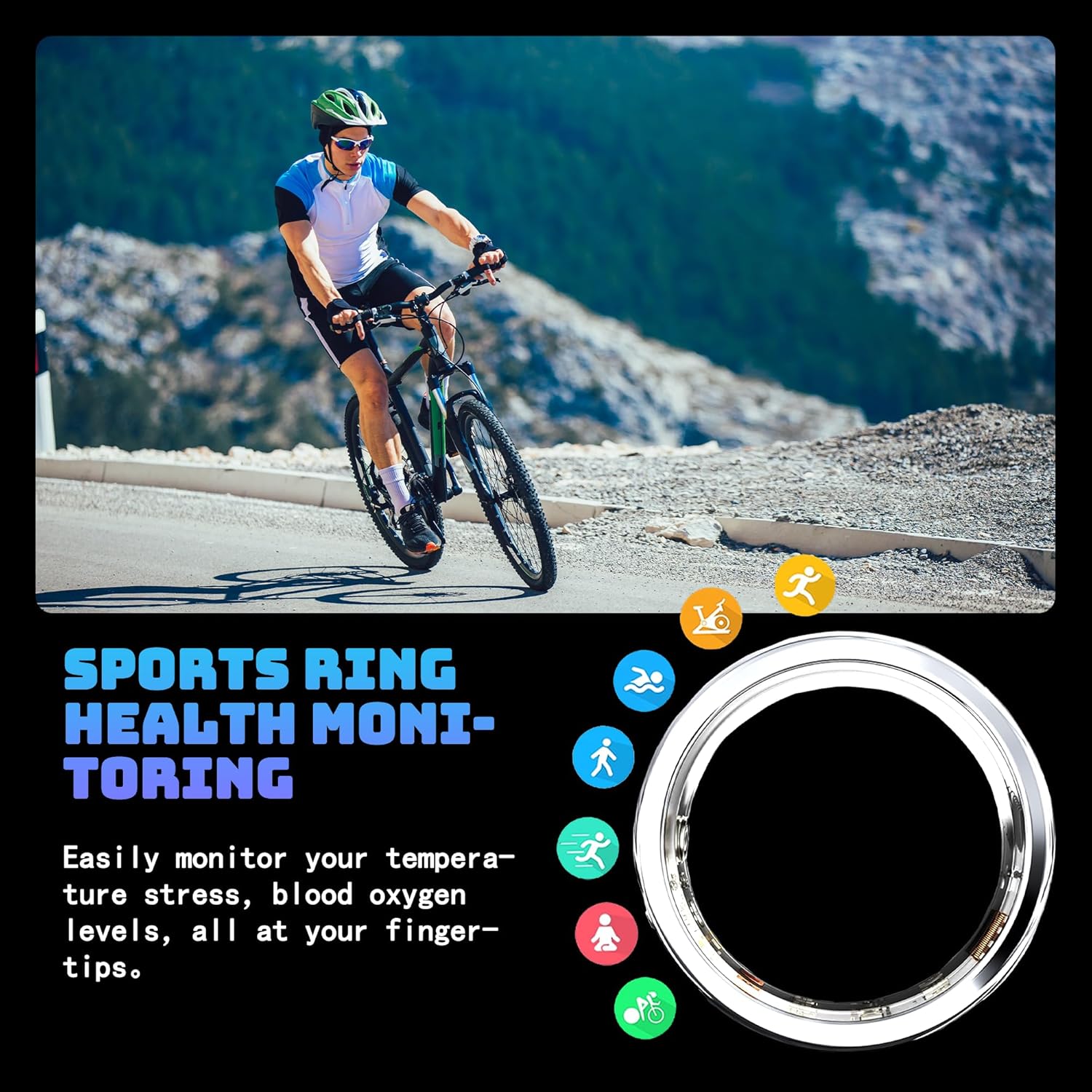 Smart Ring Fitness Tracker Ring with Pedometer, Sleep Monitoring, IP68 Waterproof,Compatible with iPhone/Android, Silver