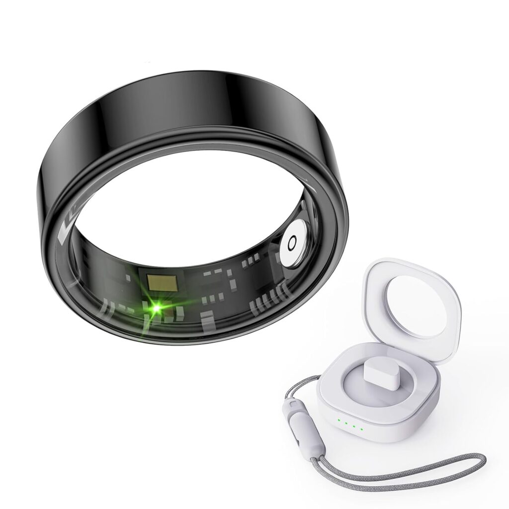 Smart Ring for Men  Women, Smart Ring Health Tracker, Blood Oxygen  Heart Rate Monitor Sleep Ring, Wearable IP68 Waterproof Fitness Monitor, Long Lasting Battery Smart Ring (Black, 10)