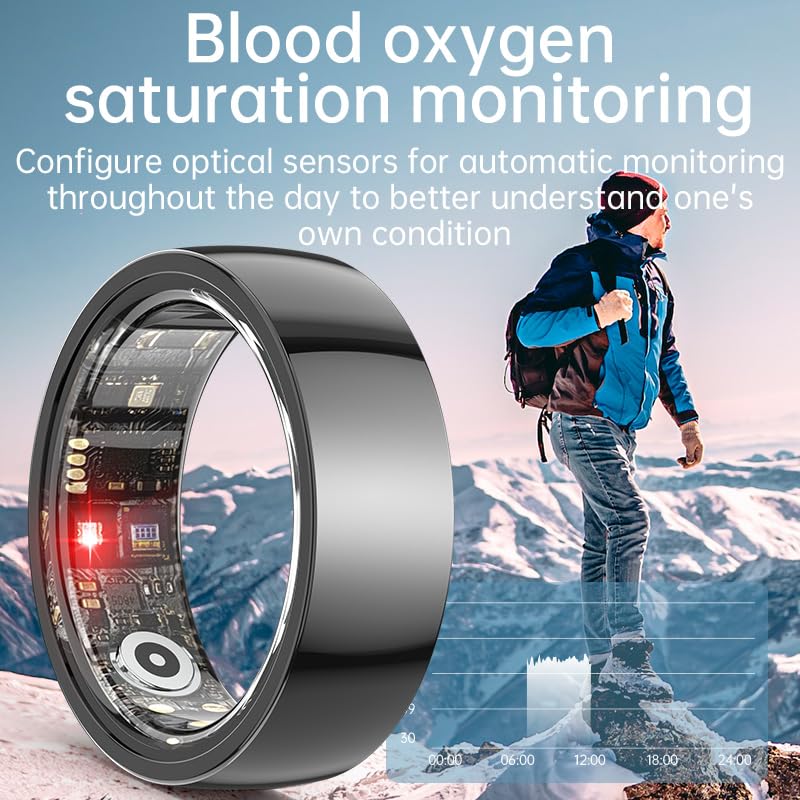 Smart Ring Health Tracker, Anillo Inteligente para Hombre, Health Rings for Women  Men, Long Lasting Batteries Sleep Ring, Waterproof Fitness Tracker (Ceramic Black, 9#)