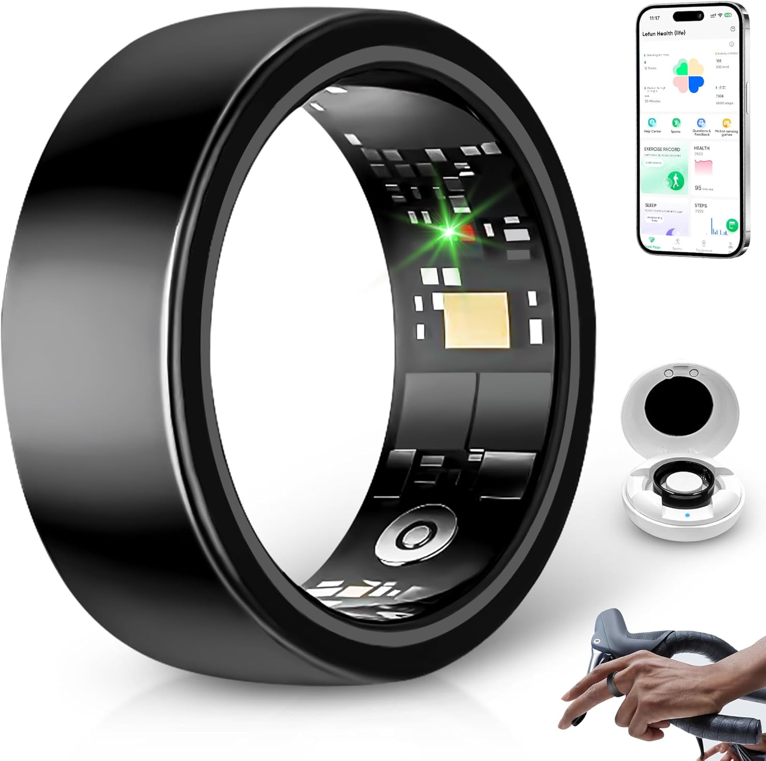 Smart Rings for Women Men, Sleep Tracker, Step Tracker, No Subscription Fee, IP68 Waterproof Smart Ring for iOS  Android (Black 11#)