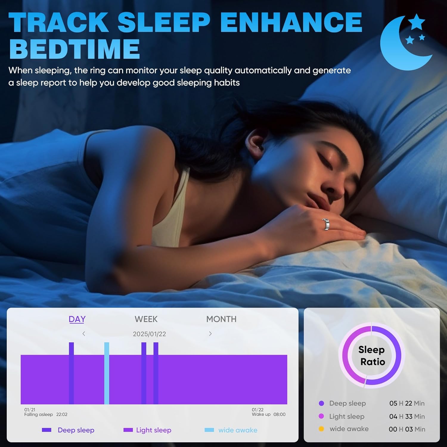 Smart Rings for Women Men, Sleep Tracker, Step Tracker, No Subscription Fee, IP68 Waterproof Smart Ring for iOS  Android (Black 11#)