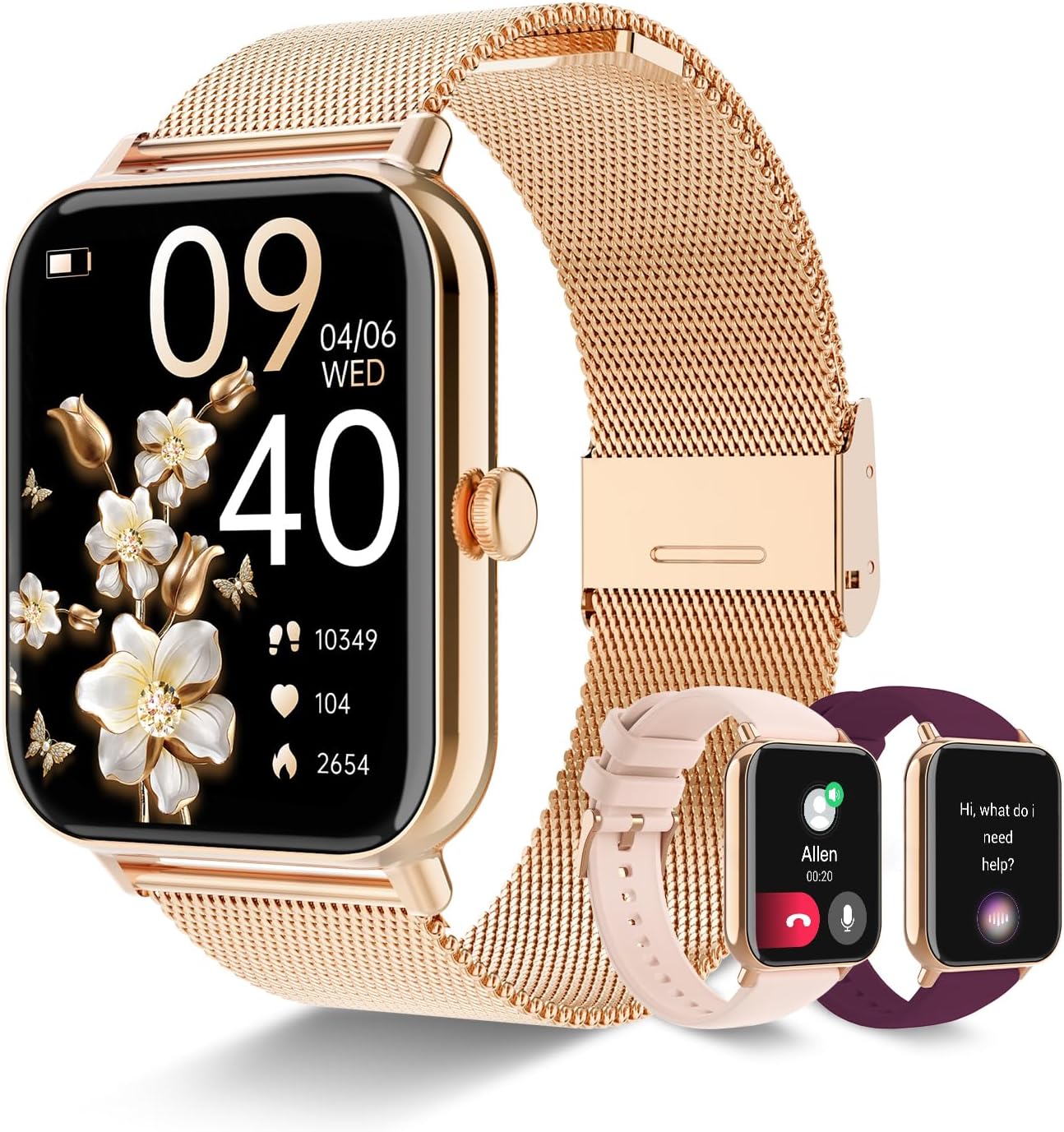 Smart Watch for Women with Bluetooth Call Answer/Dail,1.85 DIY Dial Fitness Watch with Heart Rate Sleep Monitor Step Counter Calorie Sports Modes Waterproof Womens Smart Watch for Android iOS（Gold）