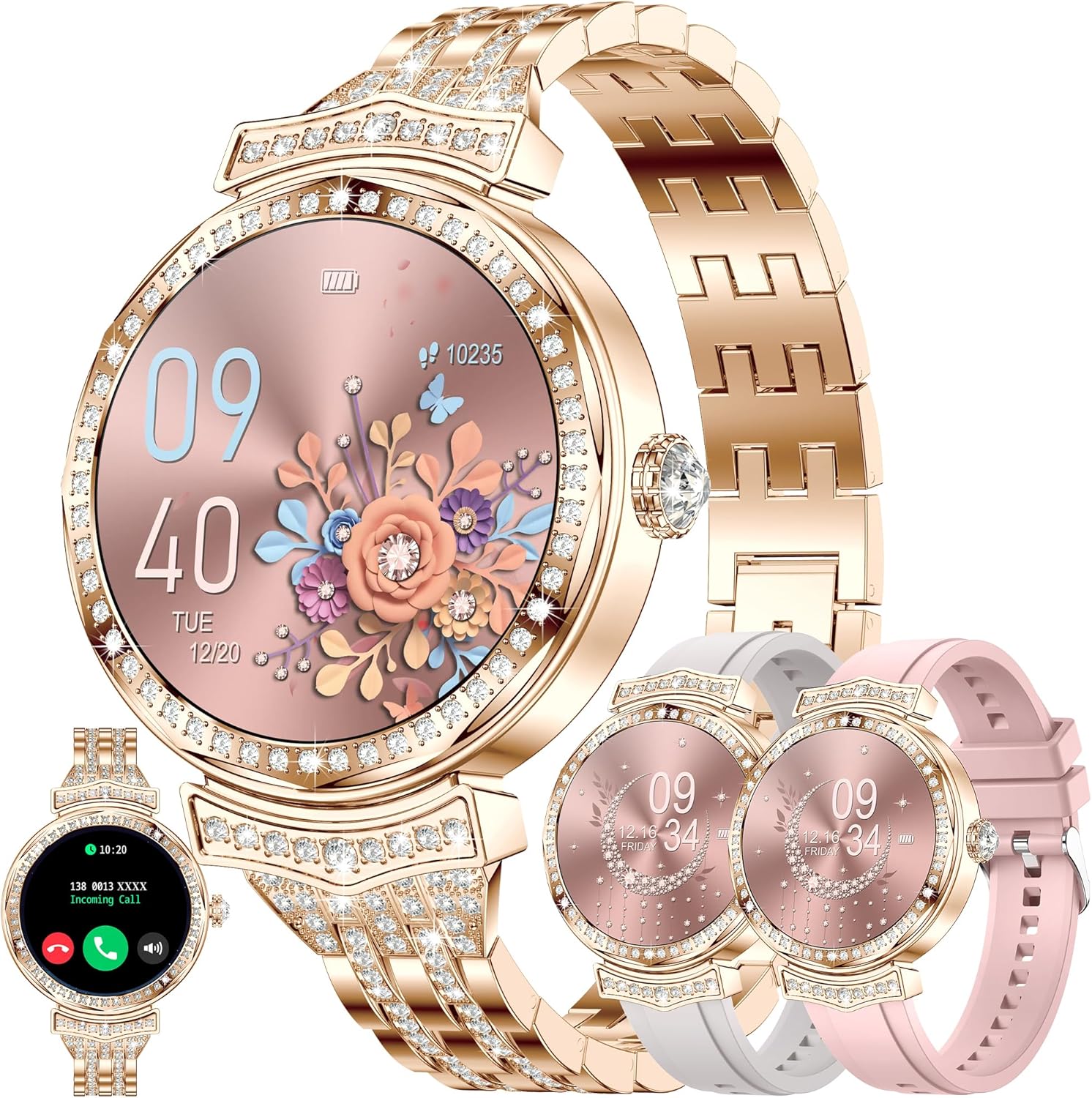 Smart Watches for Women(Answer/Make Call), 1.32 AMOLED Fitness Tracker Watch with Blood Pressure/Heart Rate Monitor, Fitness Watch for Men, 100+ Sports Smart Watch for Android/iOS Phones (Gold)