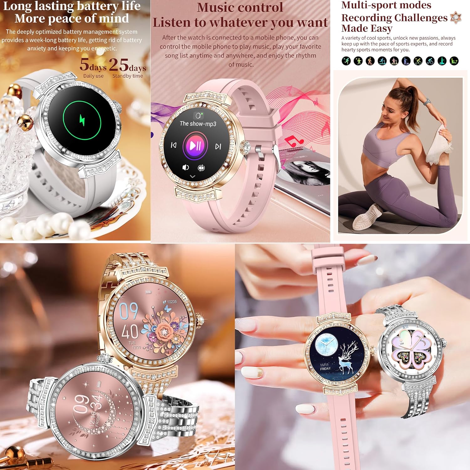 Smart Watches for Women(Answer/Make Call), 1.32 AMOLED Fitness Tracker Watch with Blood Pressure/Heart Rate Monitor, Fitness Watch for Men, 100+ Sports Smart Watch for Android/iOS Phones (Gold)