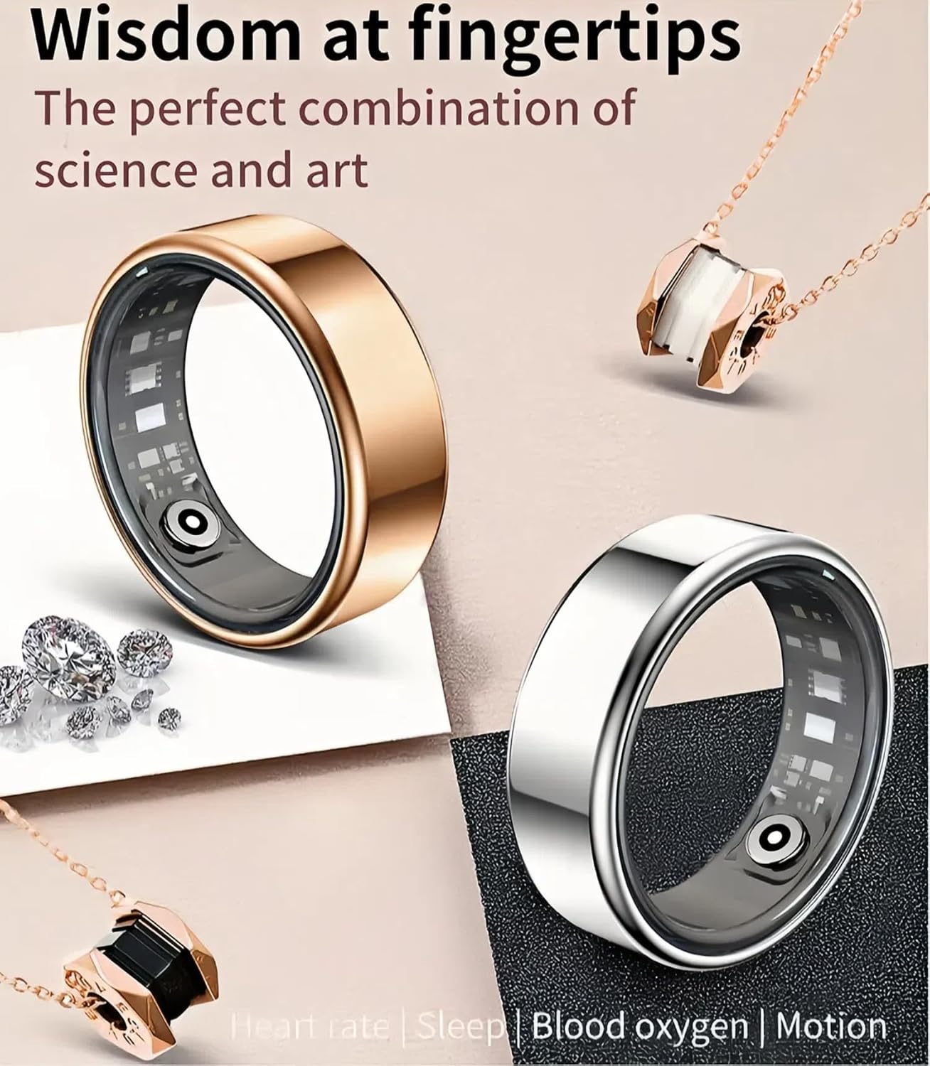 Smart Wellness Ring, Stylish Fitness Tracker with Heart Rate, Blood Oxygen, Blood Pressure, Sleep  Step Monitor. IP68 Waterproof, No Subscription, iOS  Android Compatible (Silver, 10)