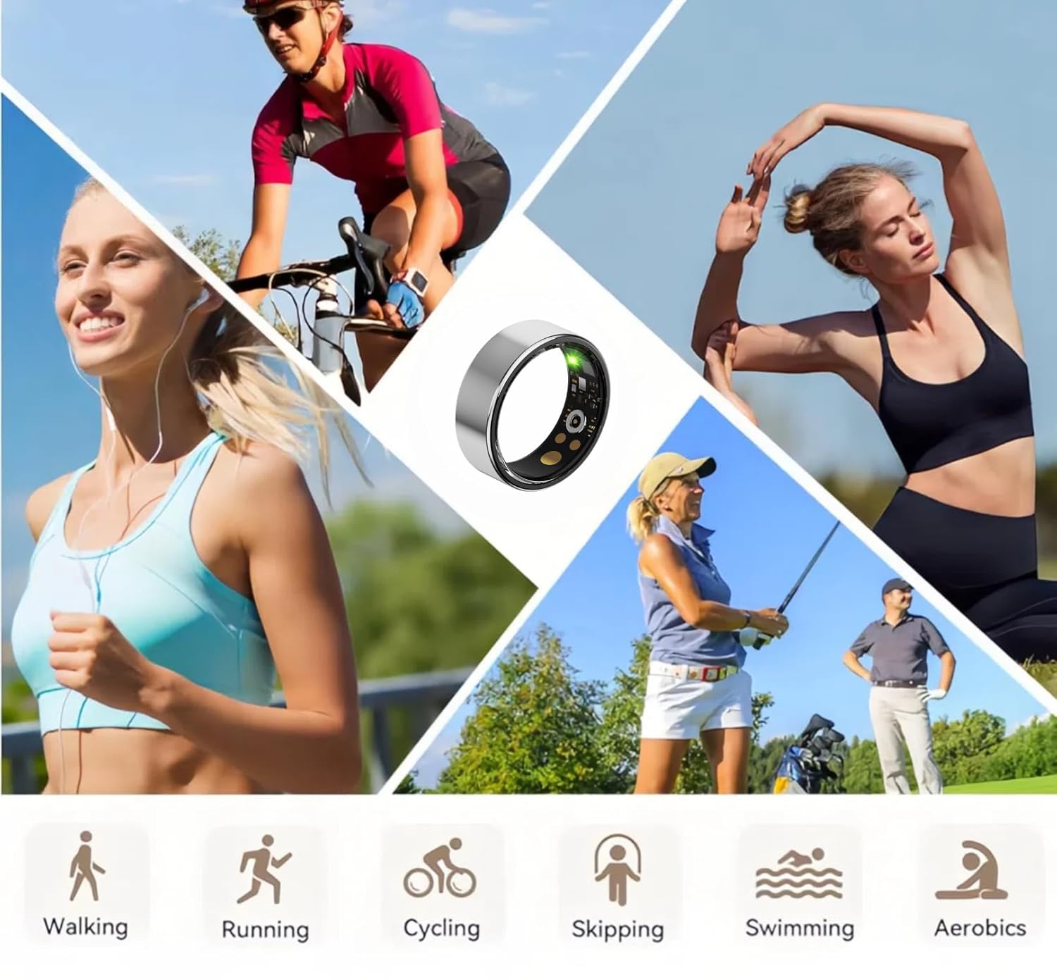 Smart Wellness Ring, Stylish Fitness Tracker with Heart Rate, Blood Oxygen, Blood Pressure, Sleep  Step Monitor. IP68 Waterproof, No Subscription, iOS  Android Compatible (Silver, 10)