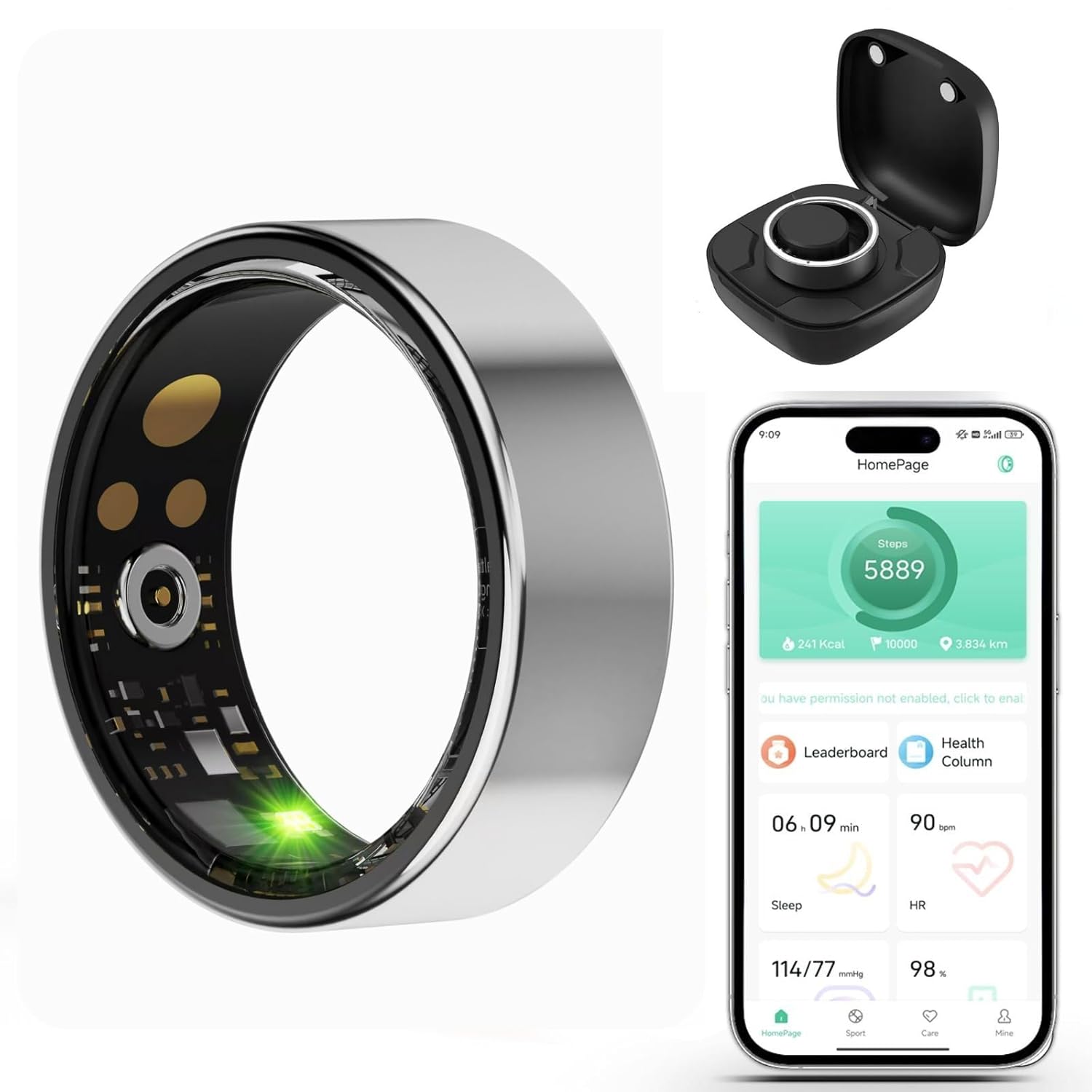 Smart Wellness Ring, Stylish Fitness Tracker with Heart Rate, Blood Oxygen, Blood Pressure, Sleep  Step Monitor. IP68 Waterproof, No Subscription, iOS  Android Compatible (Silver, 10)