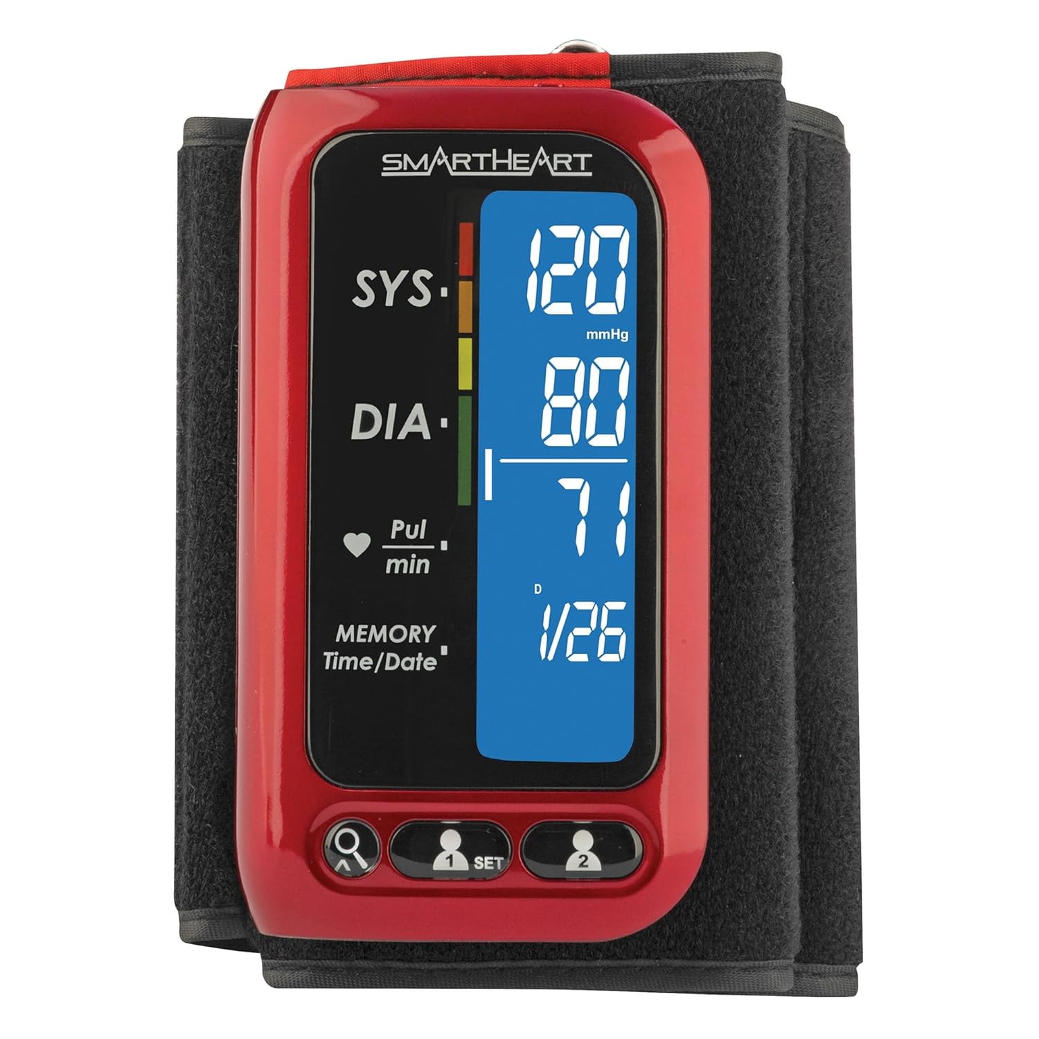 SmartHeart Blood Pressure Monitor | Attached Upper Arm Cuff | Advanced Inflation Technology | 500-Reading Memory