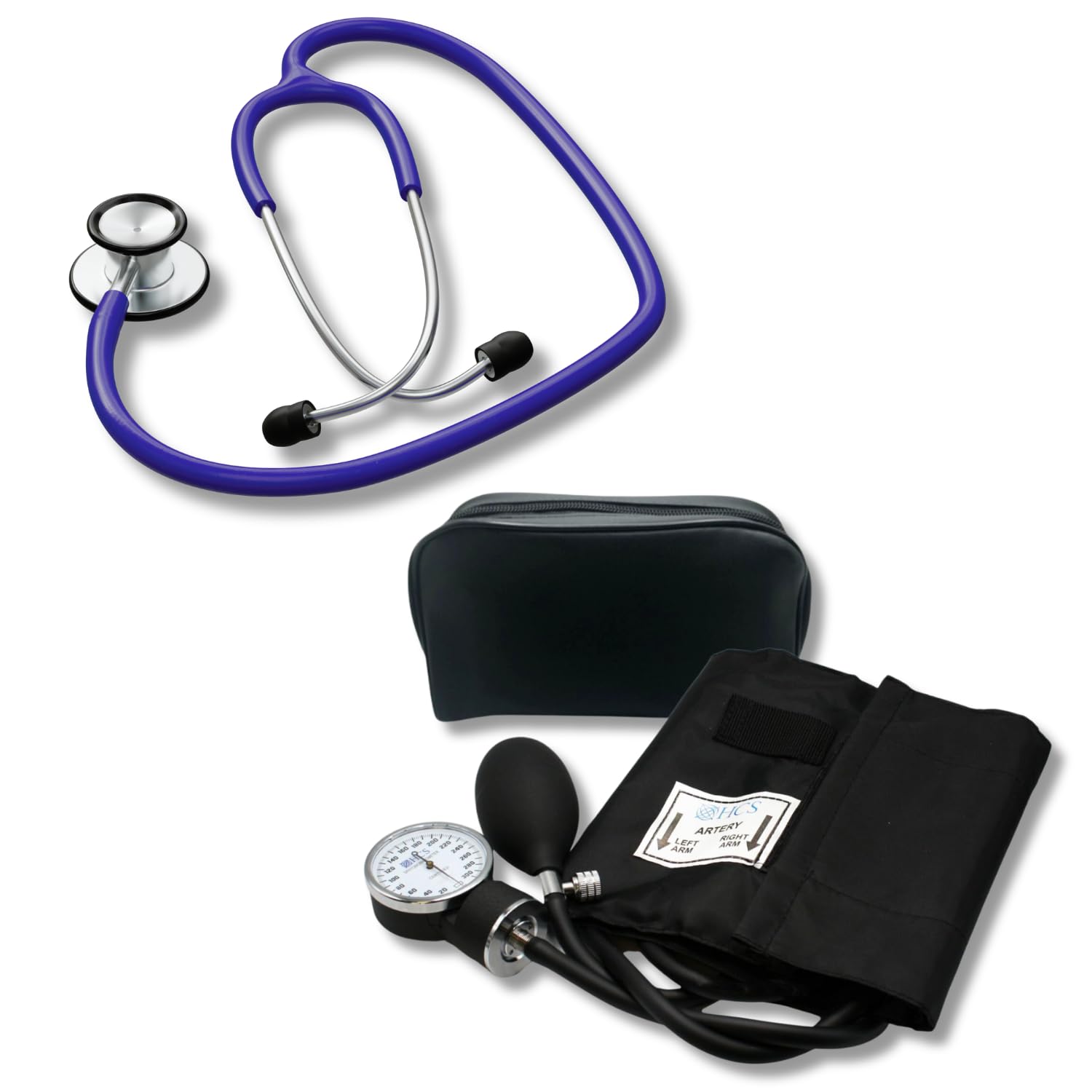 Stainless Steel Stethoscope with Adult Manual Blood Pressure Cuff (Blue)