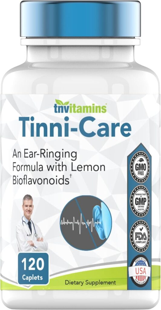 Tinni-Care Lemon Bioflavaniod Supplement an Ear Ringing Relief Formula That May Help with Ringing Over Time | 120 Caplets - Vitamins C, B1, B2, B6  B12