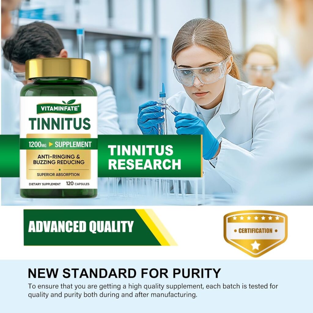 Tinnitus Relief for Ringing Ears Supplement 1200mg - 120 Capsules (60-Day Supply) | Supports Ear Health, Reduces Tinnitus Symptoms  Ear Discomfort | Hearing Wellness Formula