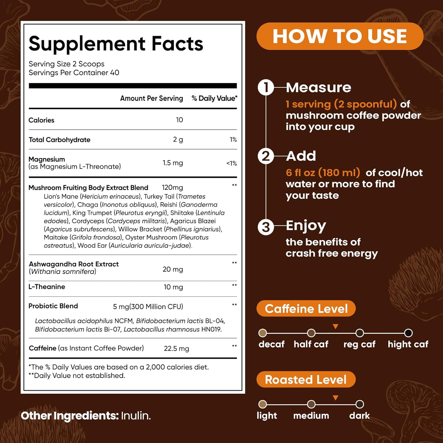 Venture Pal Slim Mushroom Coffee for Weight Loss, Instant Coffee with Berberine, Cinnamon, Yerba Mate, Turmeric,  More, 1800mg(10:1) Extract for Diet Support  Metabolism Boost - 40 Servings