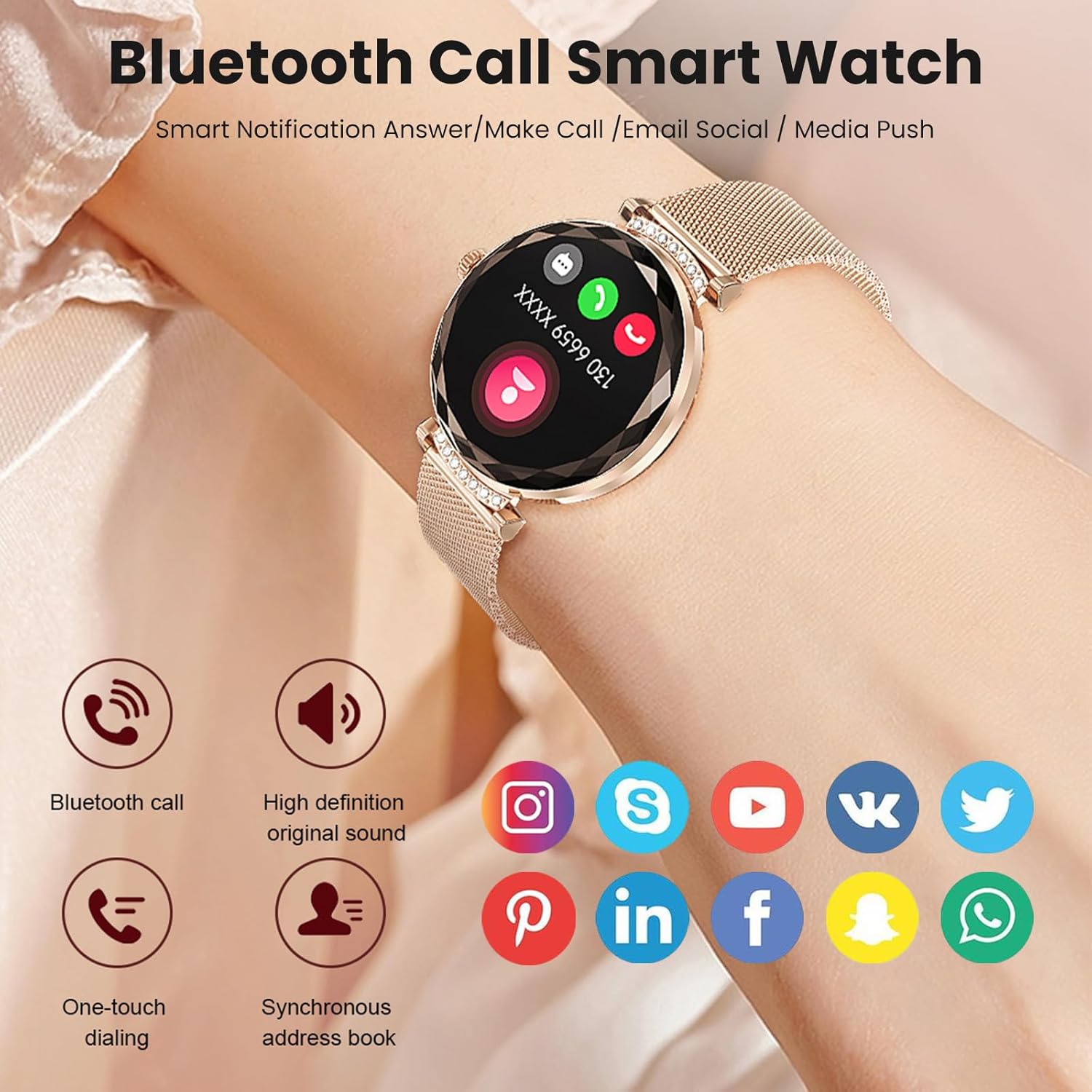 Womens Smart Watch Bluetooth Calling,with 1.45 HD Touch Screen, Fitness Tracker, Heart Rate  Blood Pressure Monitor, Sleep Tracker, Activity Tracker, Sports Watch for iPhone  Android Phones