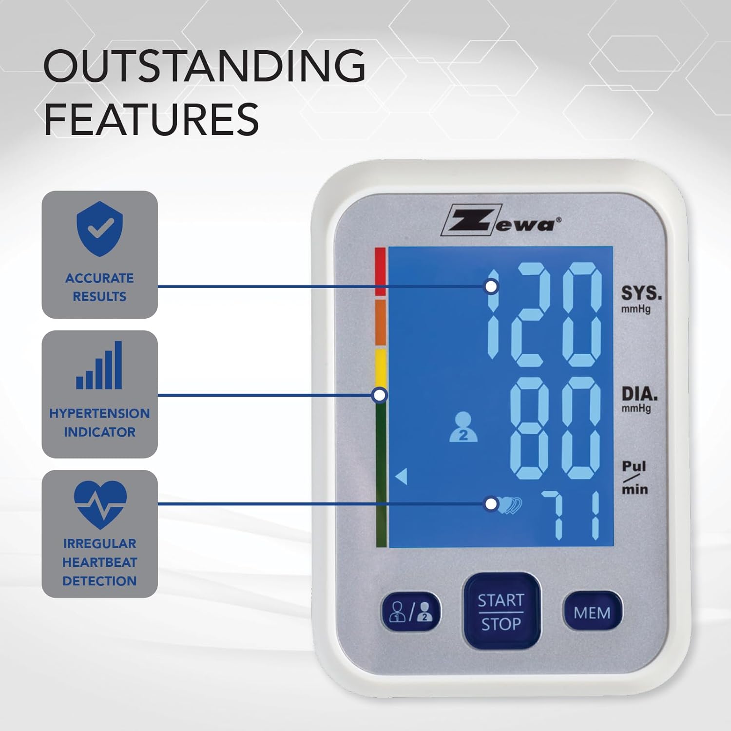 Zewa Premium Automatic Blood Pressure Monitor with Bluetooth and Extra-Large Display for Android  iOS